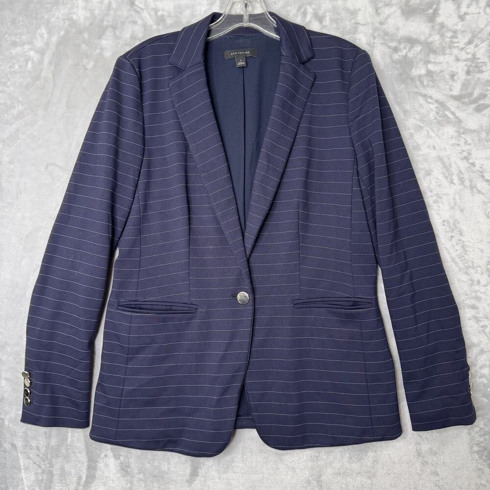 Ann Taylor Blazer Womens 8 Pinstripe Single Button Pockets Career Jacket Work